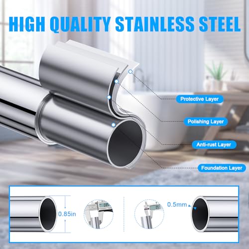 TEECK Shower Curtain Rod, 32-80 inch Adjustable Spring Tension Curtain Rod, Never Rust Anti-Slip Shower Curtain Rod for Bathroom, No Drilling, Never Collapse, Easy to Use, Silver - Image 4