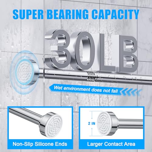 TEECK Shower Curtain Rod, 32-80 inch Adjustable Spring Tension Curtain Rod, Never Rust Anti-Slip Shower Curtain Rod for Bathroom, No Drilling, Never Collapse, Easy to Use, Silver - Image 3