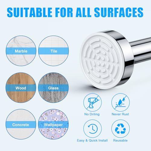 TEECK Shower Curtain Rod, 32-80 inch Adjustable Spring Tension Curtain Rod, Never Rust Anti-Slip Shower Curtain Rod for Bathroom, No Drilling, Never Collapse, Easy to Use, Silver - Image 5