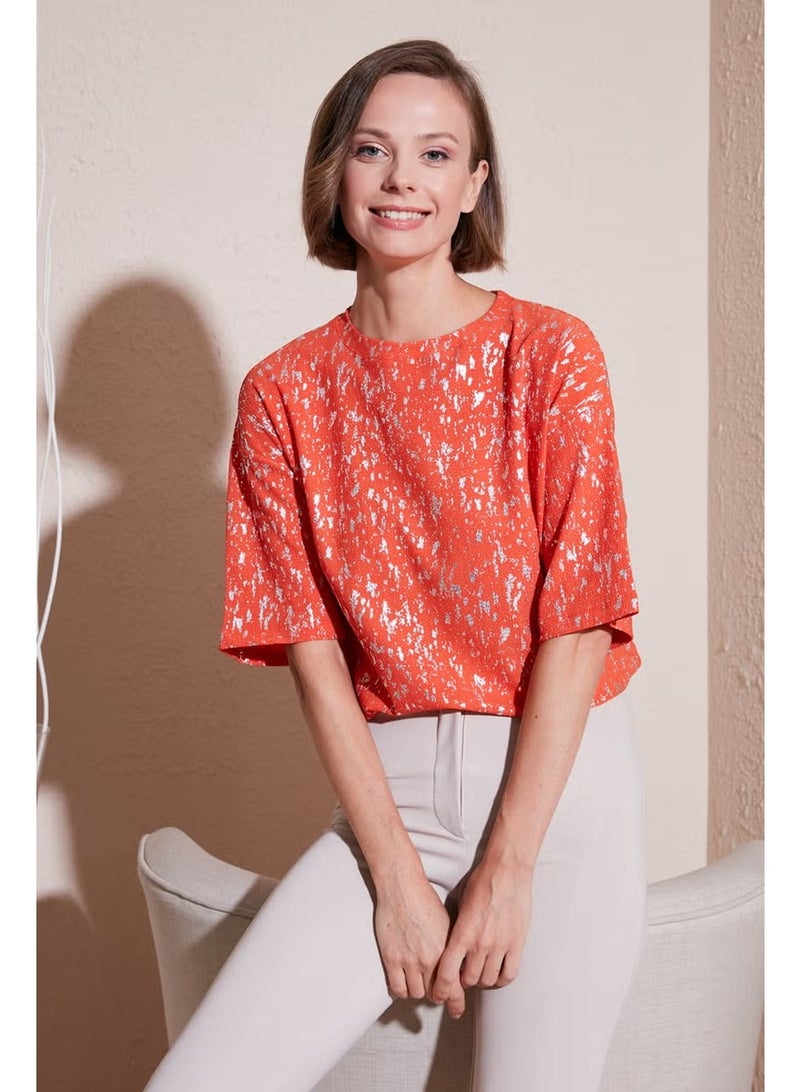 Lela Shiny Oversize Fit Crew Neck Blouse Women's Blouse 5865816 - Image 1