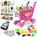 deAO Kids Shopping Cart Trolley for Groceries Toddlers 65 Food Fruit Vegetables Pretend Play Food Role Play Educational Toy Play Kitchen Toys Store Playset Pink - Image 4