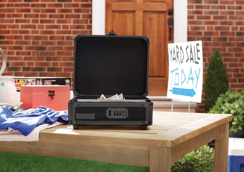 Vaultz Locking Cash Box with Bill and Coin Tray, Combination Lock, 8.5 x 4 x 10 Inches, Tactical Black (VZ00308) - Image 3