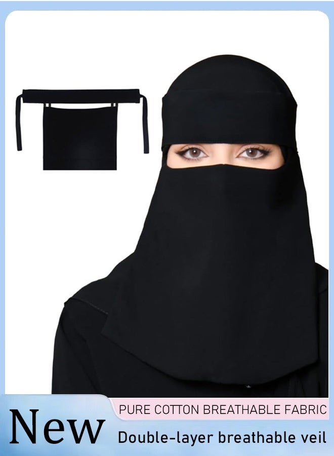 Premium triple layer chiffon veil with back tie, breathable veil, head-worn face scarf, niqab - Image 1