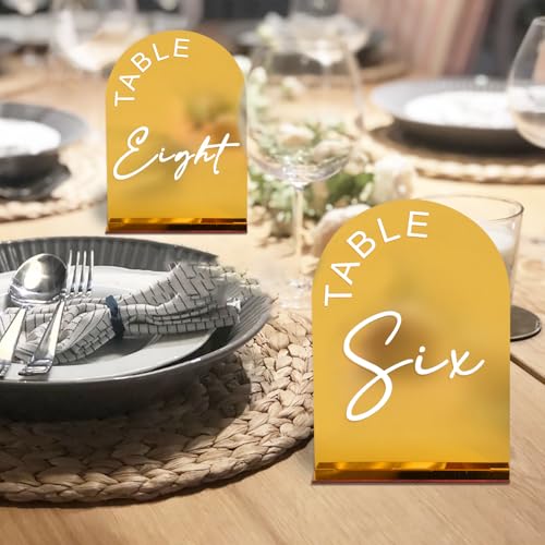 KOUDGY Gold Mirror Arch Wedding Table Numbers 1-10 with Stands, 5x7 Inch Acrylic Arch Sign with Holder for Wedding Reception Table Centerpiece Decoration(Gold Mirror) - Image 5