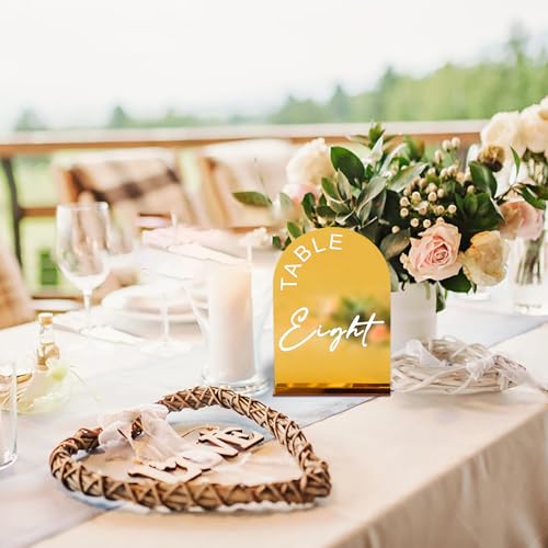 KOUDGY Gold Mirror Arch Wedding Table Numbers 1-10 with Stands, 5x7 Inch Acrylic Arch Sign with Holder for Wedding Reception Table Centerpiece Decoration(Gold Mirror) - Image 4