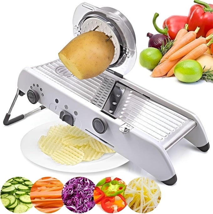 18 TYPES STAINLESS STEEL ADJUSTABLE MANDOLINE SLICER VEGETABLE SLICER SHREDDER WITH HANDGUARD SHARP 18 IN 1 FIRM GRIP SLICE JULIENNE OPTIONS