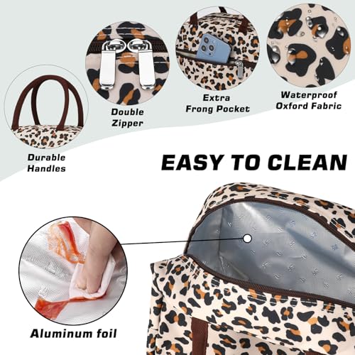 BALORAY Lunch Bag for Women Men Cute Reusable Insulated Lunch Box Large Capacity Lunch Tote Bag for Work, Picnic or Travel (Zipper Leopard) - Image 5