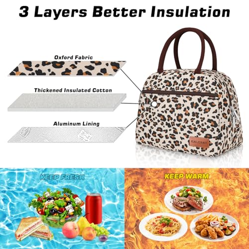 BALORAY Lunch Bag for Women Men Cute Reusable Insulated Lunch Box Large Capacity Lunch Tote Bag for Work, Picnic or Travel (Zipper Leopard) - Image 3