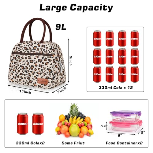 BALORAY Lunch Bag for Women Men Cute Reusable Insulated Lunch Box Large Capacity Lunch Tote Bag for Work, Picnic or Travel (Zipper Leopard) - Image 4