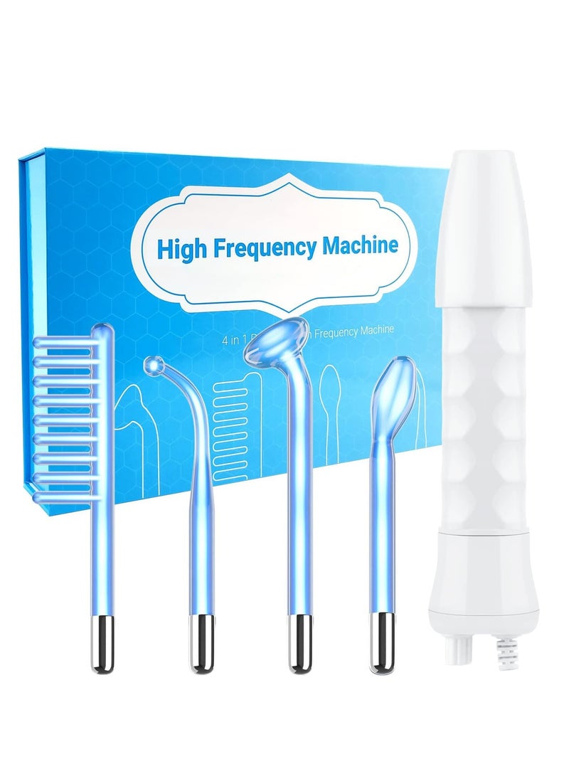 High Frequency Facial Wand for Acne and Hair Growth, Portable Handheld Blue High Frequency Machine with 4 Different Glass Tubes for Skin and Hair Care - Image 1