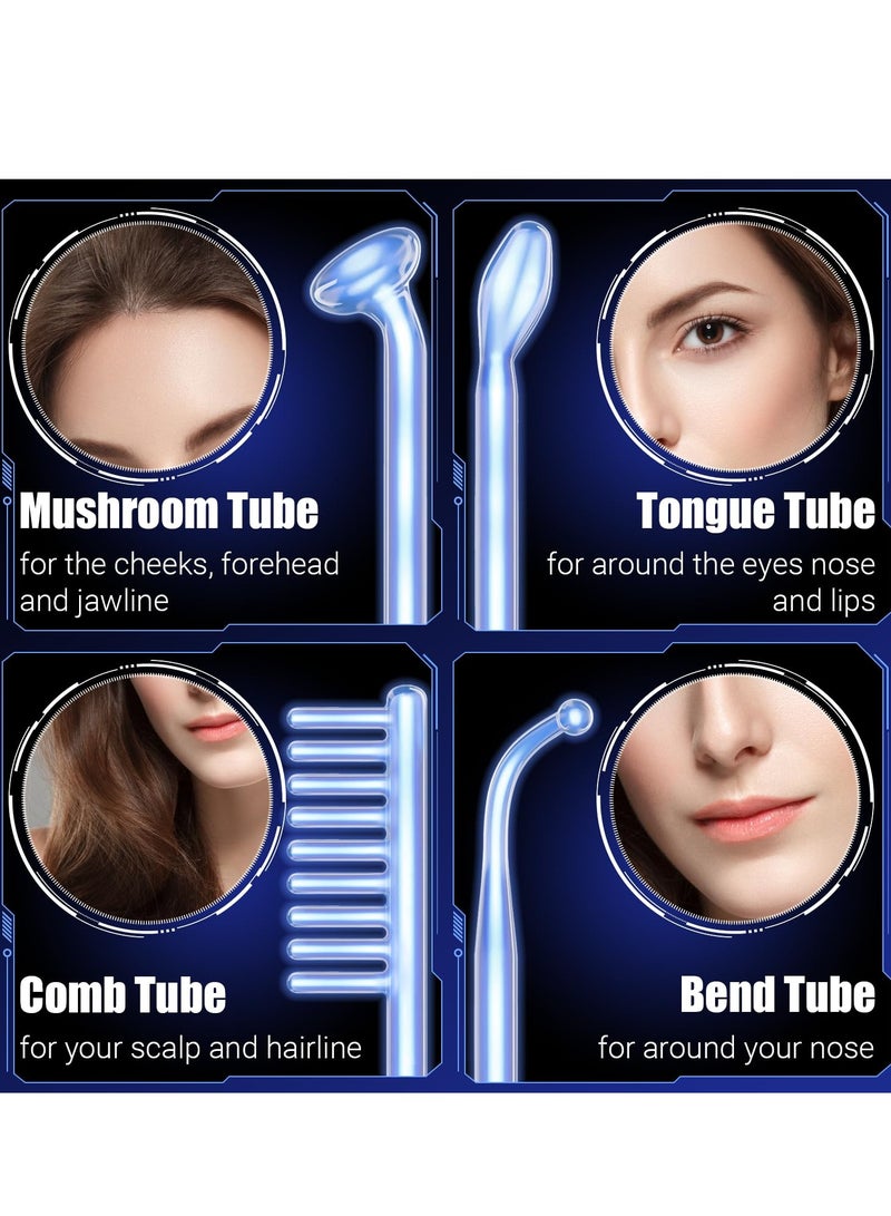 High Frequency Facial Wand for Acne and Hair Growth, Portable Handheld Blue High Frequency Machine with 4 Different Glass Tubes for Skin and Hair Care - Image 2