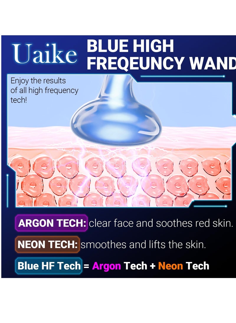High Frequency Facial Wand for Acne and Hair Growth, Portable Handheld Blue High Frequency Machine with 4 Different Glass Tubes for Skin and Hair Care - Image 4