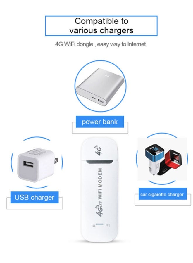 دن محول شبكة USB 4G LTE / جهاز نقطة اتصال Wi-Fi محمول بحجم الجيب / مناسب للسفر / التوصيل والتشغيل (أبيض) - Image 3