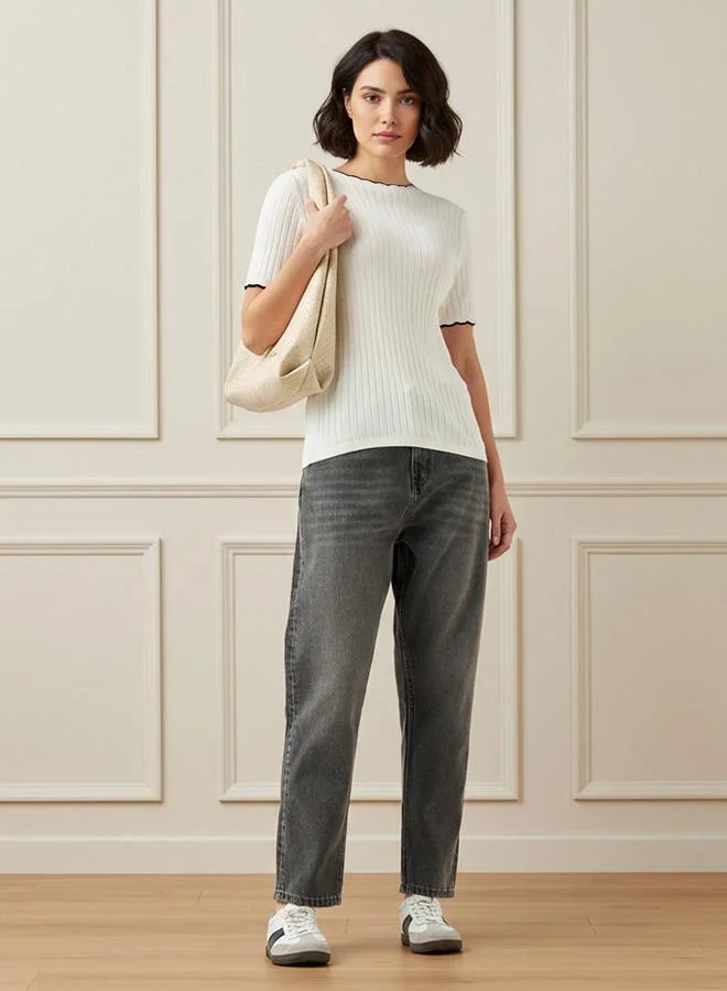 Splash FAV Ribbed Scallop Neck Sweater