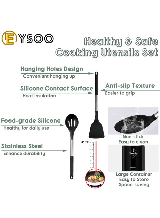 EYSOO Kitchen Cooking Utensils Set 34 Pcs Silicone Kitchen Gadgets Tools Set with Holder for Non-stick Cookware Heat-resistant Silicone Spatula Tools Set with Stainless Steel Handle (Black) - Image 5