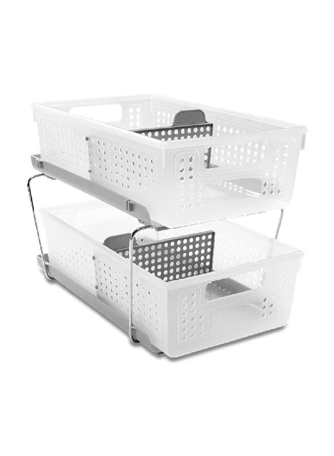 Madesmart 2-Tier Space Saving BPA Free Plastic Storage Organiser with Dividers White 10.6 x 14.3 x 9 Inch 95-29191-04  - Image 1