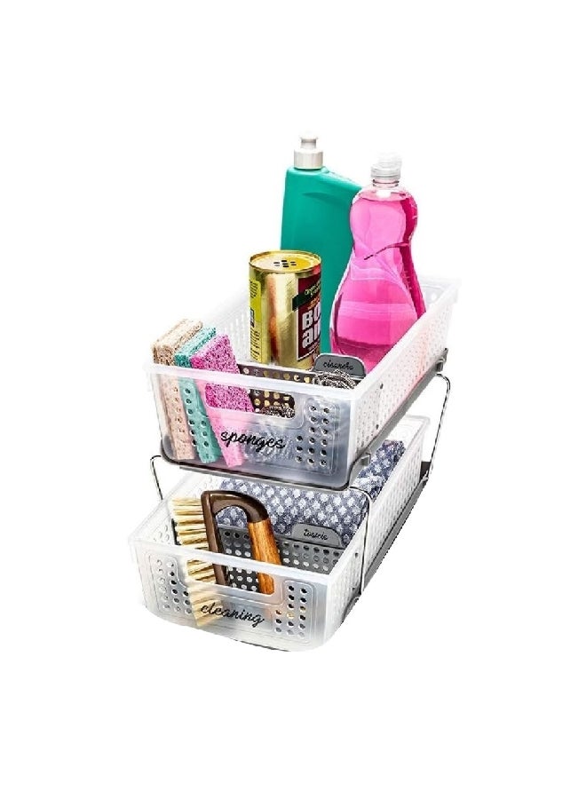 Madesmart 2-Tier Space Saving BPA Free Plastic Storage Organiser with Dividers White 10.6 x 14.3 x 9 Inch 95-29191-04  - Image 2