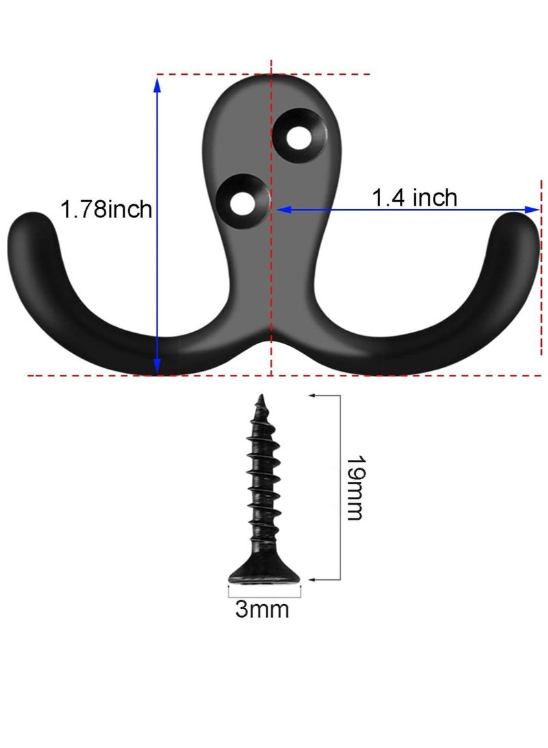 10Pcs Double Prong Coat Hooks Hardware, Black Towel Hooks Wall Mounted with 20 Screws, Metal Hooks for Hanging Coats, Towel, Hat, Key, Bag（Black） - Image 2