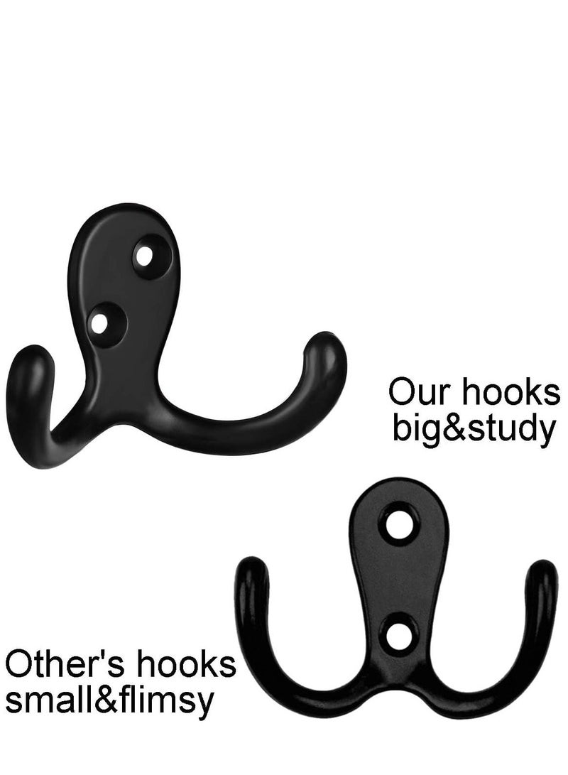 10Pcs Double Prong Coat Hooks Hardware, Black Towel Hooks Wall Mounted with 20 Screws, Metal Hooks for Hanging Coats, Towel, Hat, Key, Bag（Black） - Image 3