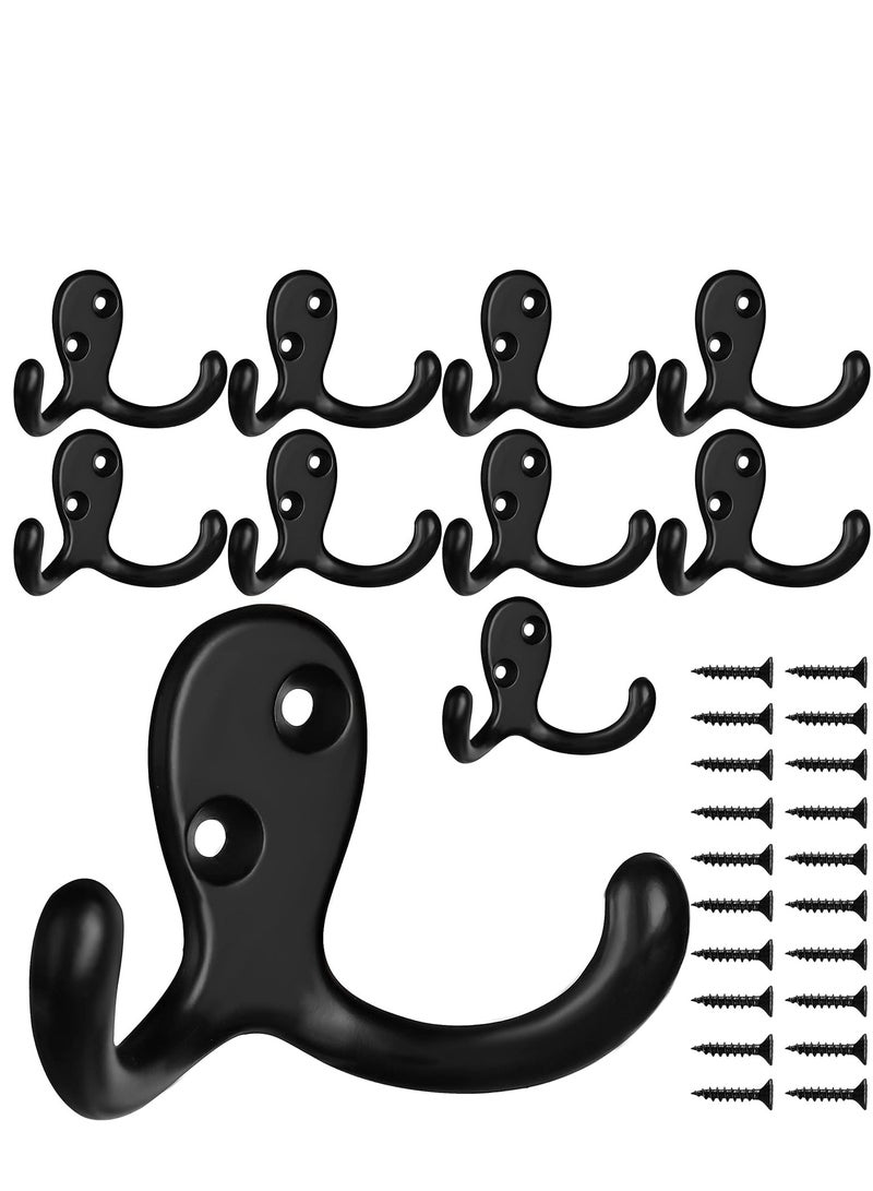 10Pcs Double Prong Coat Hooks Hardware, Black Towel Hooks Wall Mounted with 20 Screws, Metal Hooks for Hanging Coats, Towel, Hat, Key, Bag（Black） - Image 1