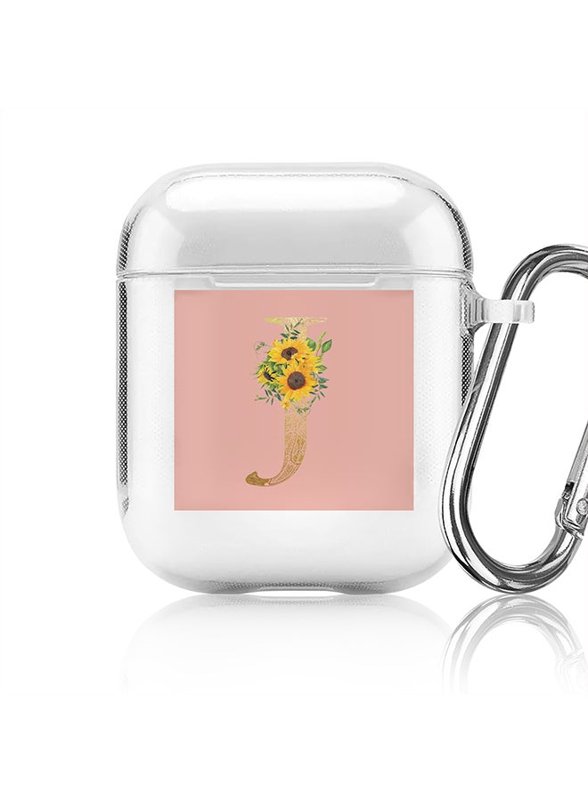 Stylizedd Classic Clear printed Case for Apple Airpods 2 / 1 Soft TPU Gel Thin Transparent Flexible Cover - Custom Monogram Initial Letter Mandala Floral Pattern Alphabet - J (Rose Pink ) - Image 1