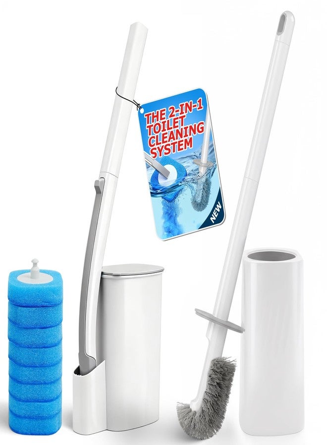 Denvlex Disposable Toilet Brush&Toilet Bowl Brush and Holder Set - Toilet Scrubber Brush,Toilet Bowl Cleaners,Household Essentials,Cleaning Supplies,White - Image 1