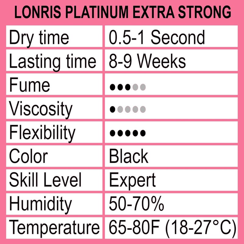LONRIS 8-9 Weeks Retention/Volume Eyelash Extension Glue/Platinum Extra Strong Lash / 0.5-1 Sec Drying time/Maximum Bonding/Semi-Permanent Extensions Supplies/Professional Use Black Adhesive (10 ML) - Image 2