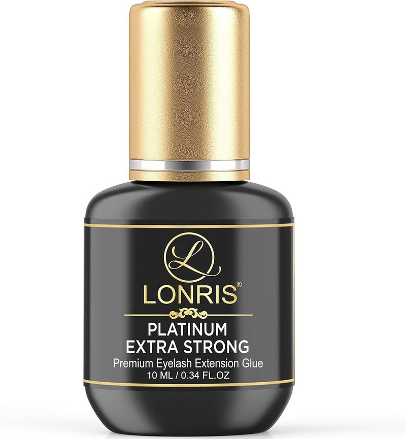 LONRIS 8-9 Weeks Retention/Volume Eyelash Extension Glue/Platinum Extra Strong Lash / 0.5-1 Sec Drying time/Maximum Bonding/Semi-Permanent Extensions Supplies/Professional Use Black Adhesive (10 ML) - Image 1