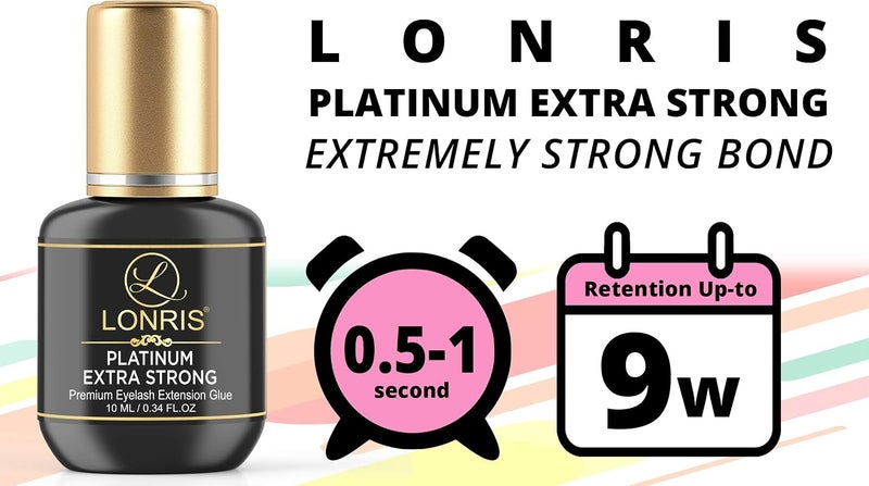 LONRIS 8-9 Weeks Retention/Volume Eyelash Extension Glue/Platinum Extra Strong Lash / 0.5-1 Sec Drying time/Maximum Bonding/Semi-Permanent Extensions Supplies/Professional Use Black Adhesive (10 ML) - Image 3