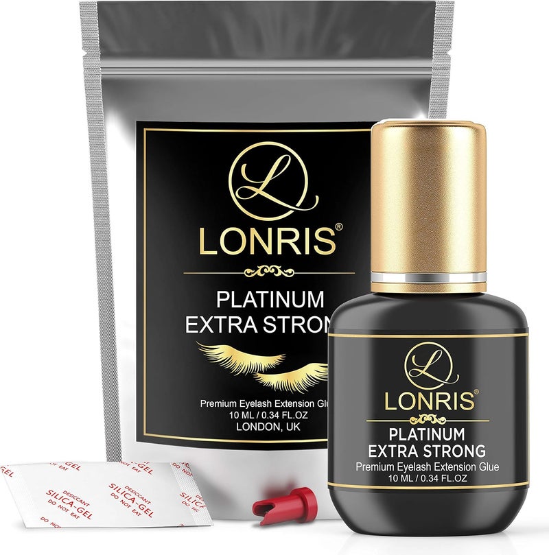 LONRIS 8-9 Weeks Retention/Volume Eyelash Extension Glue/Platinum Extra Strong Lash / 0.5-1 Sec Drying time/Maximum Bonding/Semi-Permanent Extensions Supplies/Professional Use Black Adhesive (10 ML) - Image 5