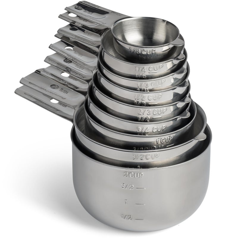 Hudson Essentials Stainless Steel Measuring Cups Set - (9 Piece Set) - Stackable Set with Spout - Includes 2 Cup and 1.5 Cup - Image 1