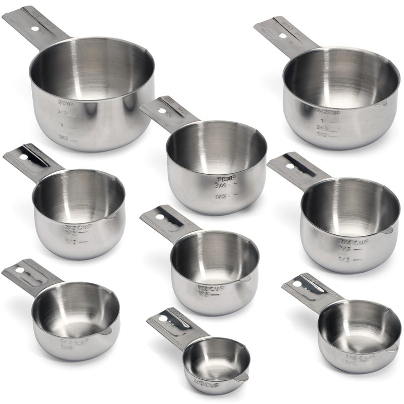 Hudson Essentials Stainless Steel Measuring Cups Set - (9 Piece Set) - Stackable Set with Spout - Includes 2 Cup and 1.5 Cup - Image 2
