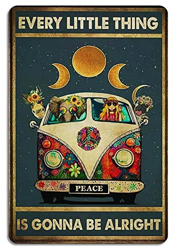 Fmcmly Every Little Thing is Gonna Be Alright Vintage Tin Signs Hippie Boho Wall Art Encouragement Gifts for Women Home Kitchen Office Bedroom Living Room Cafes Wall Decor 8x12 Inch - Image 1