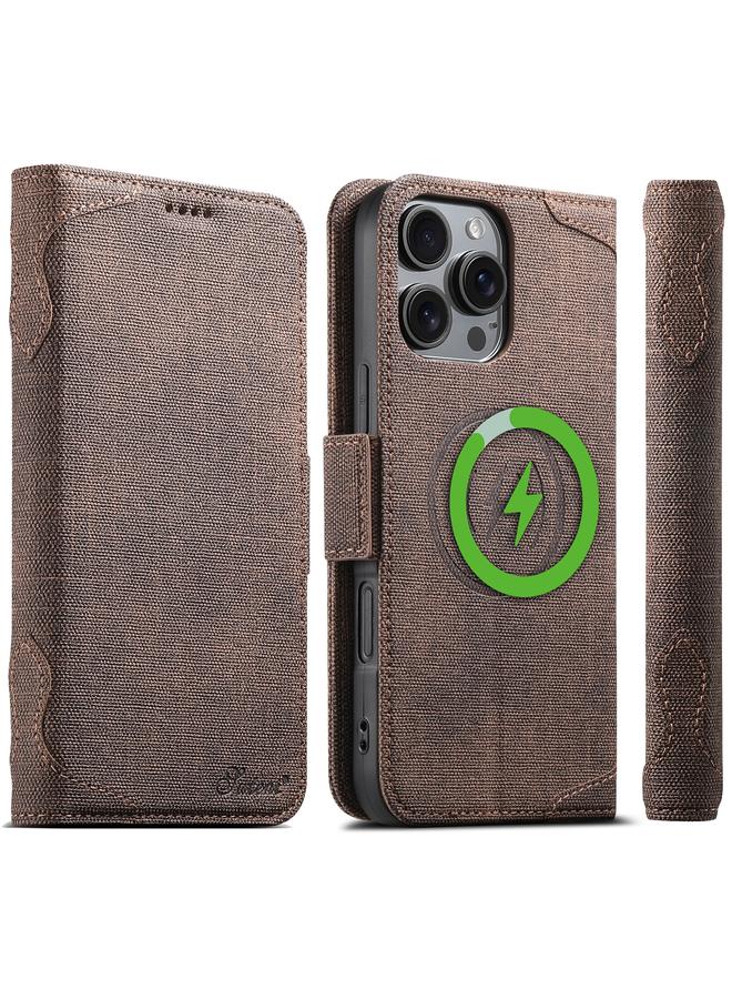 Suteni Case For iPhone 16 Pro J07 Multi-functional Horizontal MagSafe Denim Leather Phone Case - Image 1