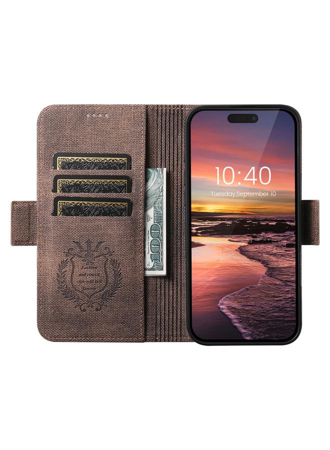 Suteni Case For iPhone 16 Pro J07 Multi-functional Horizontal MagSafe Denim Leather Phone Case - Image 5