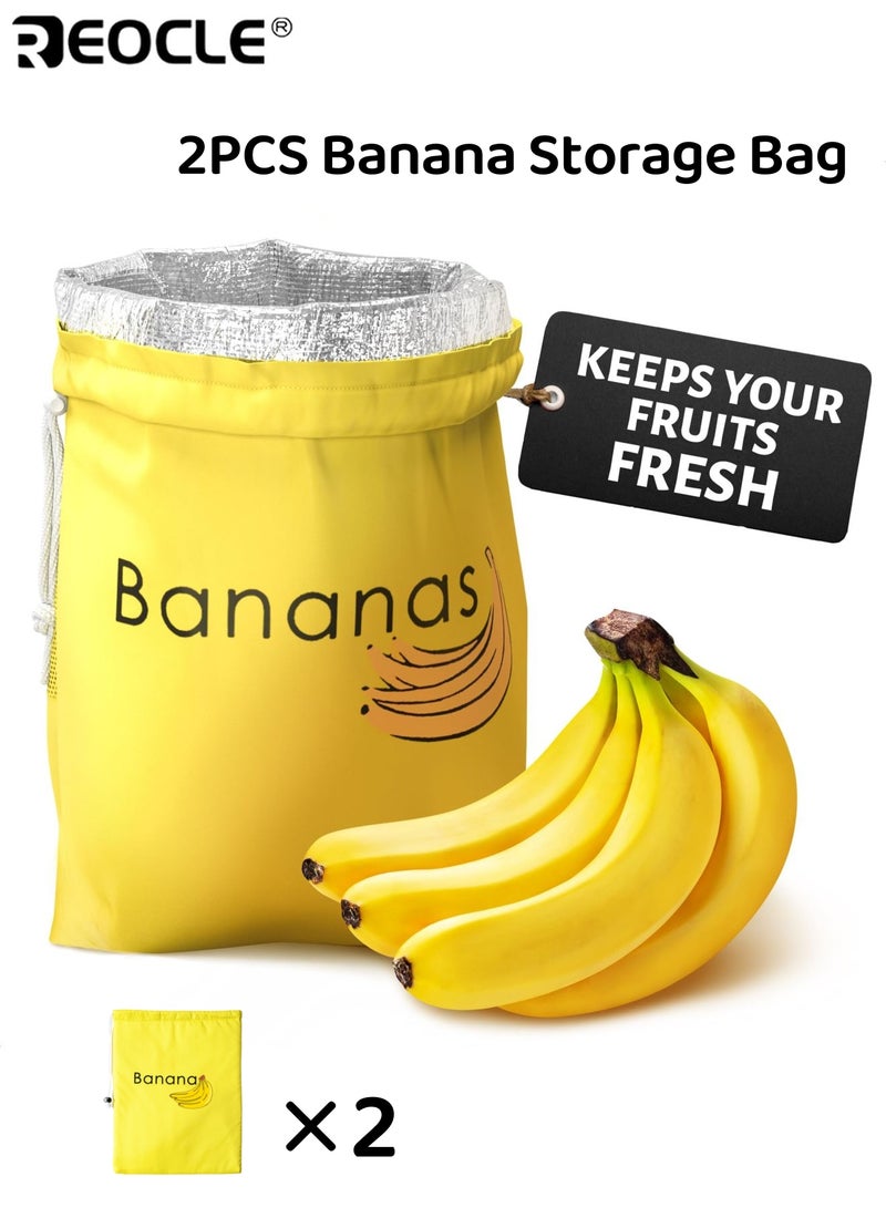 REOCLE 2pcs Food-Grade Nylon Banana Storage Bag Large Capacity Reusable Produce Bag with Aluminum Bead Closure Keeps Bananas Fresh 7 Days Double Stitched Design - Image 1