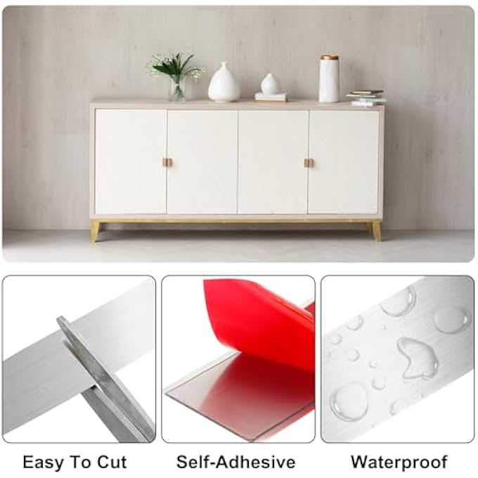 WALL END STRIP, 16.4 FT X 0.59 IN STAINLESS STEEL SELF-ADHESIVE TRIMS, METALISED MIRROR-LIKE FINISH, STRIP EDGE FRAME FOR HOME DIY DECORATION, SILVER - Image 3