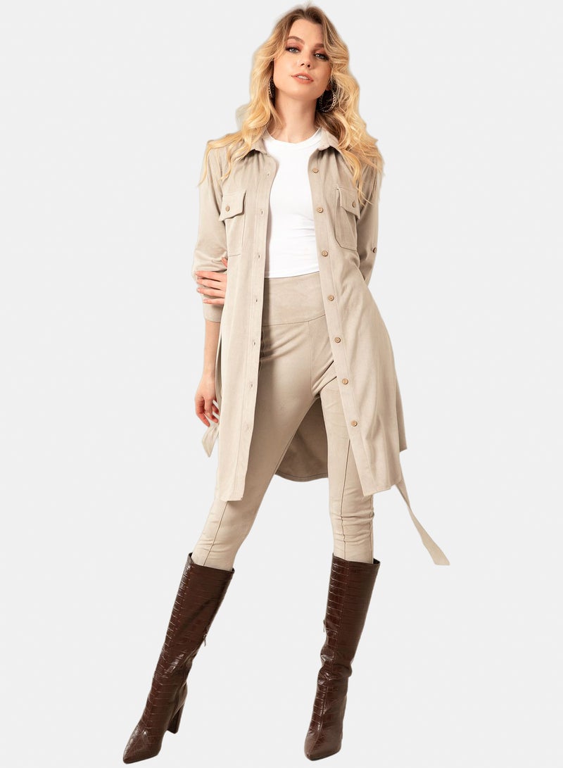 belle Long Button Down Shirt With Belt - Image 4