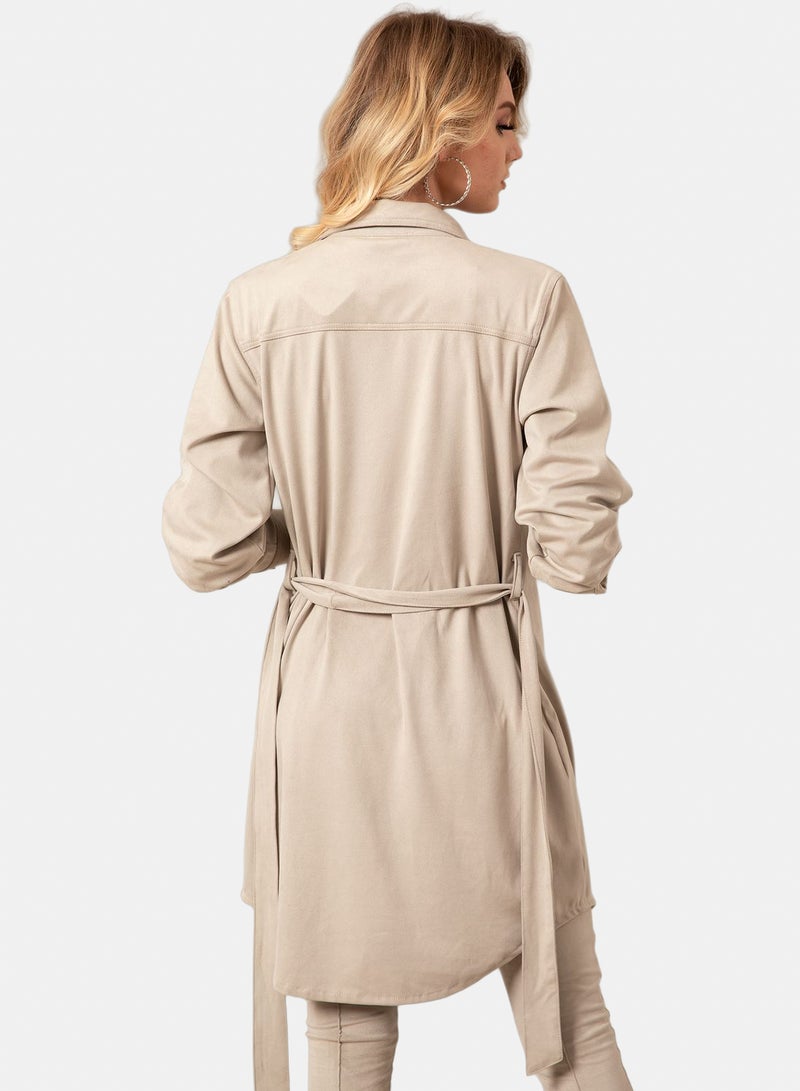 belle Long Button Down Shirt With Belt - Image 2