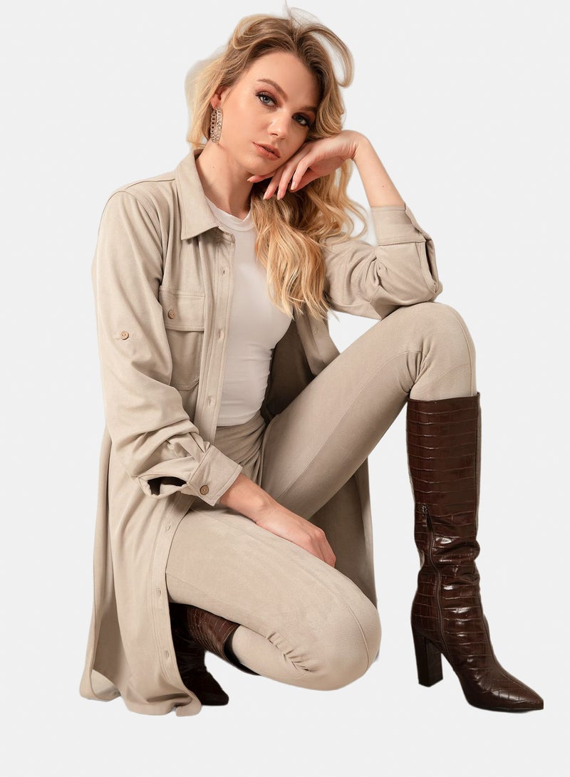 belle Long Button Down Shirt With Belt - Image 1