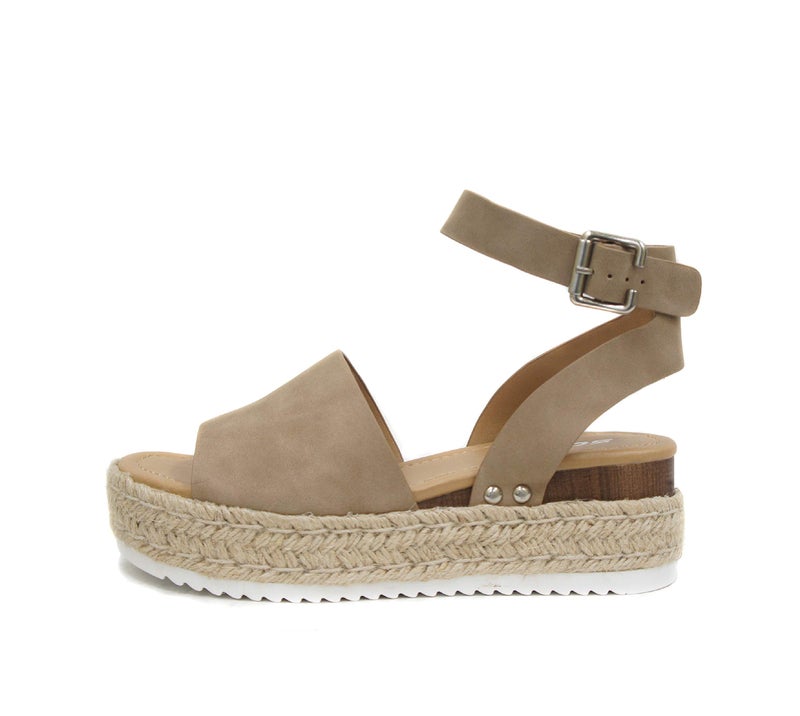 Soda Topic Open Toe Buckle Ankle Strap Espadrilles Flatform Wedge Casual Sandal (Dark Natural, us_footwear_size_system, adult, numeric, medium, 8.5) - Image 1