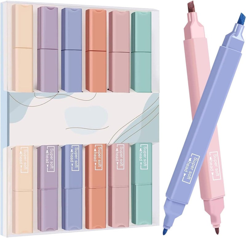 Radiant Aesthetic Pastel Highlighters and Pens, No Bleed, Chisel Tip, for Journaling, Note Taking, School Supplies (Pack of 6) (Double Tip) - Image 1