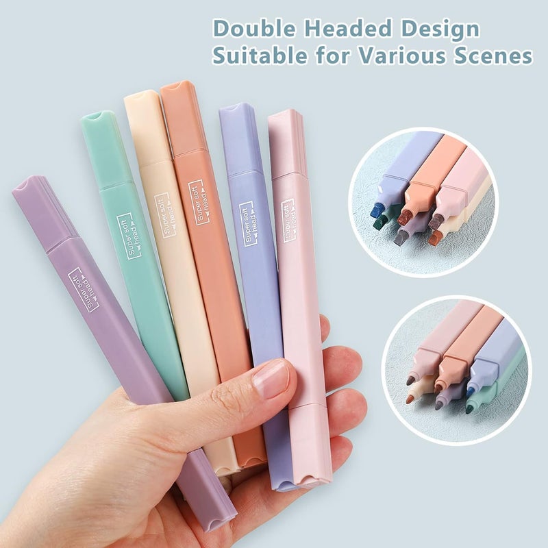 Radiant Aesthetic Pastel Highlighters and Pens, No Bleed, Chisel Tip, for Journaling, Note Taking, School Supplies (Pack of 6) (Double Tip) - Image 3