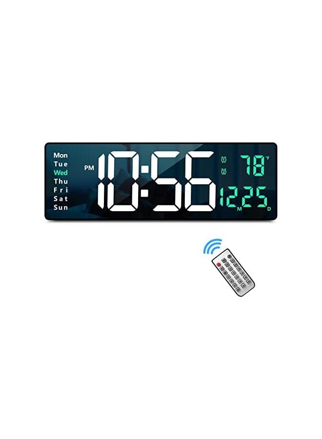 كوينز ساعة حائط رقمية كبيرة مع منبه LED، تحكم عن بُعد، ومعدل سطوع تلقائي للمنزل والمكتب - Image 1