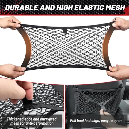 RED WOLF 2 Layer Small Mesh Cargo Net Elastic Storage Netting 2 Pcs Stretchable Car Organizer Net 1410 Inch for Trunk RV Boats Home Auto Cargo Net Pocket with Screws and Hooks - Image 3
