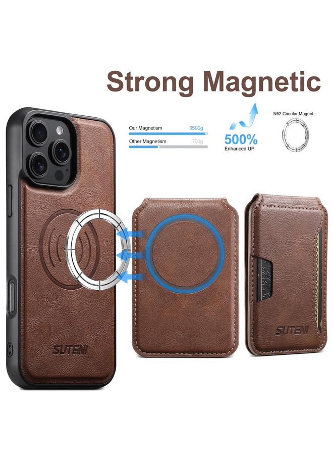 Suteni Case For iPhone 15 Pro M3 Card Bag MagSafe Cowhide Texture Leather Phone Case - Image 2