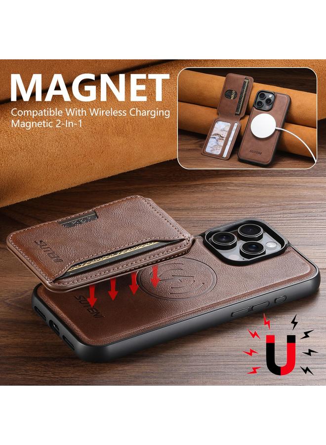 Suteni Case For iPhone 15 Pro M3 Card Bag MagSafe Cowhide Texture Leather Phone Case - Image 4