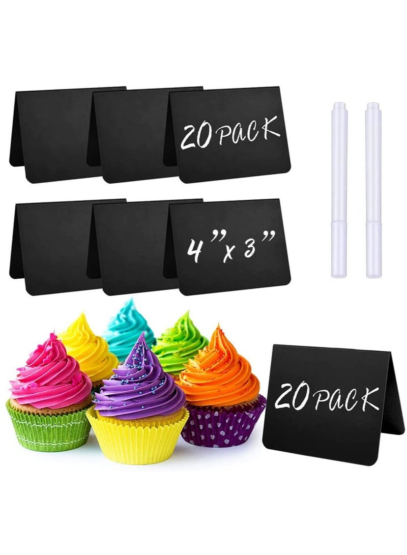 20 Pack Mini Chalkboard Signs for Food Labels, 4''x3'' Table Chalk Board Sign with 2pcs White Chalks, Resuable Wipable Desktop Sign for Food, Buffet, Wedding, Party, Bakery and Retail Label - Image 1