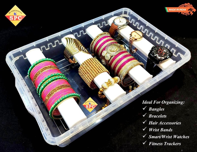 SPC Plastic Adjustable 4 Rod Bangle Box Chudi Set Organizer Jewellery Storage Display Box For Chudi Bracelet Wrist Watch Hair Bands Scrunchies Accessories,Transparent (1),25 X 38 X 9 Cm,25 Centimeters - Image 2