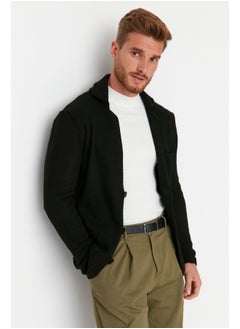 trendyol Black Regular Fit Jacket Collar Textured Knitwear Cardigan TMNAW21HI0098  - Image 1